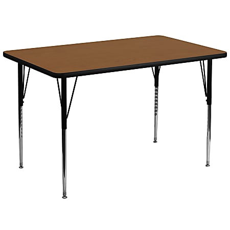 Flash Furniture Rectangular HP Laminate Activity Table With Standard Height-Adjustable Legs, 30-1/4"H x 36"W x 72"D, Oak