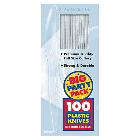 Amscan Big Party Pack Midweight Plastic Knives, 7-1/2", Clear, 100 Knives Per Box, Pack Of 2 Boxes
