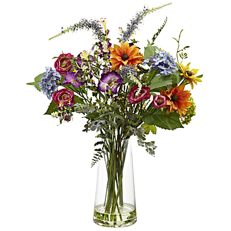 Nearly Natural Spring Garden 24”H Plastic Floral Arrangement With Vase, 24”H x 17”W x 17”D, Multicolor