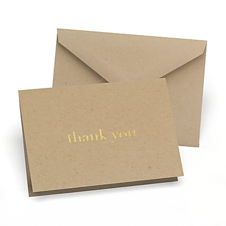 Taylor All Occasion Thank You Cards, 4-7/8" x 3-1/2", Kraft/Gold, Box Of 50 Cards