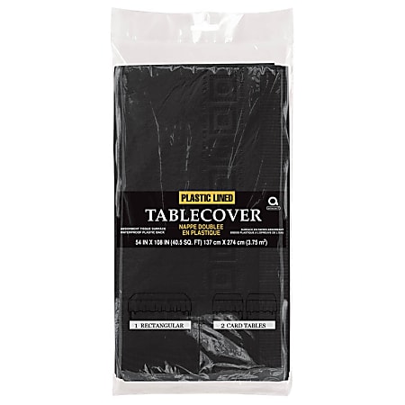 Amscan Plastic Table Covers, 108" x 54", Jet Black, Pack Of 4 Table Covers
