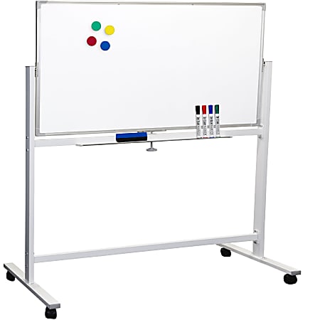 Excello Global Products Double-Sided Magnetic Dry-Erase Mobile Whiteboard, 32" x 48", Silver Aluminum Frame