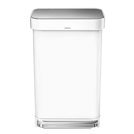 simplehuman® Rectangular Stainless-Steel Step Trash Can, 12 Gallons, 25-7/8"H x 15-7/8"W x 13-3/8"D, White