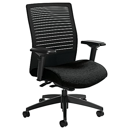 Global® Loover Mid-Back Weight-Sensing Synchro Chair, 39"H x 25 1/2"W x 24"D, Black Coal/Black