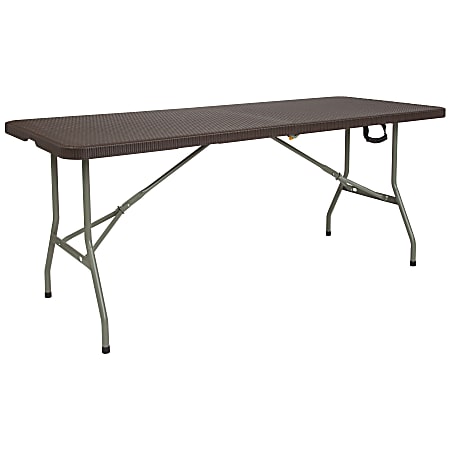 Flash Furniture Bi-Fold Rattan Plastic Folding Table, 29"H