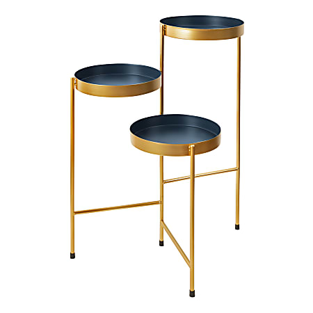 Kate and Laurel Finn 3-Tier Decorative Plant Stand Display, 10 in., Navy Blue/Gold
