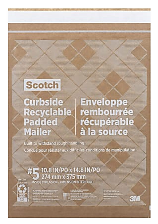 Scotch™ Padded Mailers, Size 5, 10-1/2" x 14-3/4", Kraft, Pack Of 25 Mailers