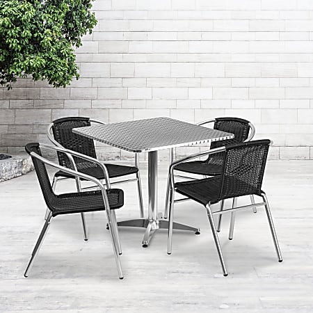 Flash Furniture Lila Square Aluminum Indoor-Outdoor Table Set, 27-1/2"H x 31-1/2"W x 31-1/2"D, Black