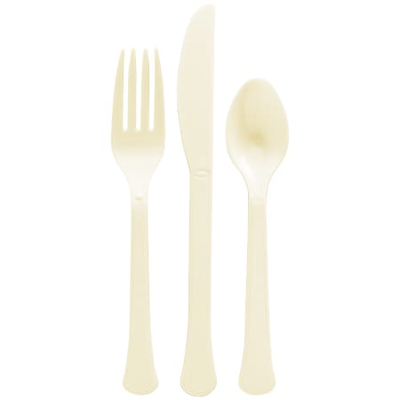 Amscan Boxed Heavyweight Cutlery Assortment, Vanilla Creme, 200 Utensils Per Pack, Case Of 2 Packs