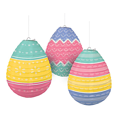 Amscan Easter Pretty Pastels Egg-Shaped Paper Lanterns, 9-1/2" x 9-1/2", Multicolor, 3 Lanterns Per Pack, Set Of 2 Packs