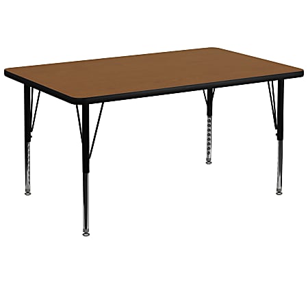 Flash Furniture Rectangular HP Laminate Activity Table With Height-Adjustable Short Legs, 25-1/4"H x 36"W x 72"D, Oak