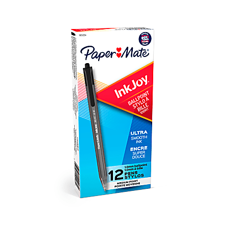 Paper Mate® InkJoy 100 RT Pens, Medium Point, 1.0 mm, Translucent Black Barrels, Black Ink, Pack Of 12