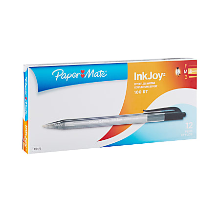 Paper Mate Inkjoy 100Rt Retractable Ballpoint Pens Medium Point Black Box Of 