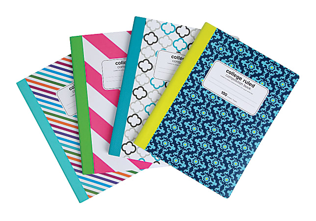 Office Depot® Brand Fashion Composition Book, 7 1/2" x 9 3/4", College Ruled, 80 Sheets, Assorted Geometric Designs (No Design Choice)
