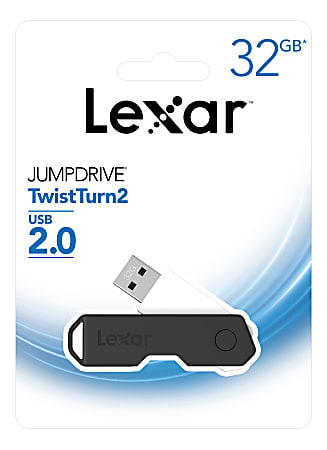 Lexar® JumpDrive® TwistTurn2 USB 2.0 Flash Drive, 32GB, Black, LJDTT2-32GABNABK