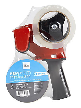 Office Depot® Brand Heavy Duty Shipping Packing Tape With Tape Gun, 1.89" x 70.8 Yd, Crystal Clear, Pack Of 2 Rolls