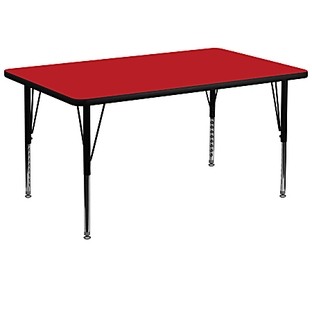 Flash Furniture Rectangular HP Laminate Activity Table With Height-Adjustable Short Legs, 25-1/4"H x 36"W x 72"D, Red