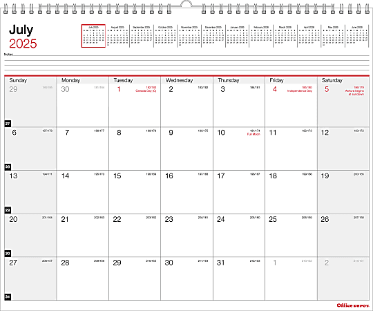 2025-2026 Office Depot® Brand Monthly Academic Wall Calendar, 15" x 12", 30% Recycled, July 2025 To June 2026