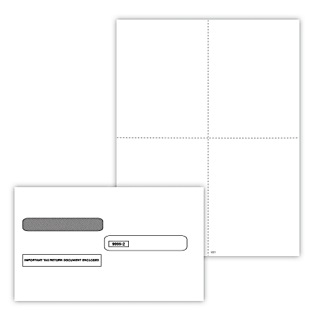 ComplyRight&reg; W-2/1099 Blank Tax Form Set with Envelopes, Recipient Copy Only (No Backer), 4-Up (Box), Pack of 50, 5221E26