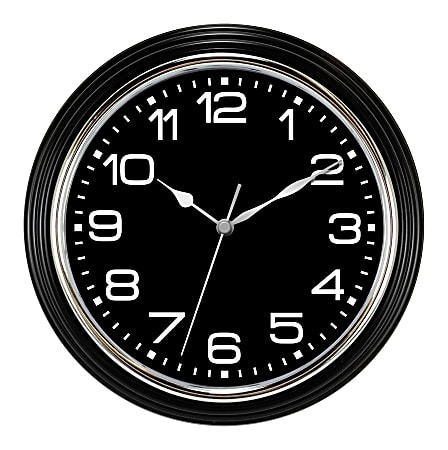 Realspace™ Round Quartz Wall Clock With Chrome Bezel, 12", Black
