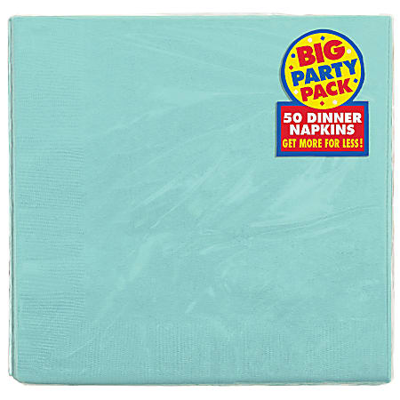 Amscan 2-Ply Paper Dinner Napkins, 7-3/4" x 7-3/4", Robin's Egg Blue, 50 Napkins Per Pack, Set Of 2 Packs