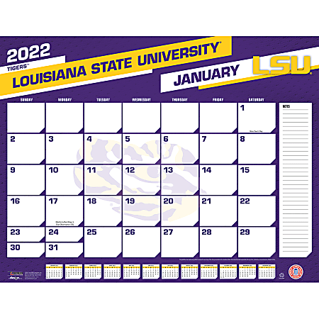Lang Turner Licensing Monthly Desk Calendar, 22” x 17”, Louisiana State University, January To December 2022
