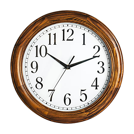 Realspace® Solid Wood Case Round Quartz Wall Clock, 12", Honey Pine