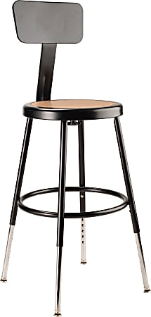 National Public Seating Adjustable Hardboard Stool With Back, 19"-27"H, Black