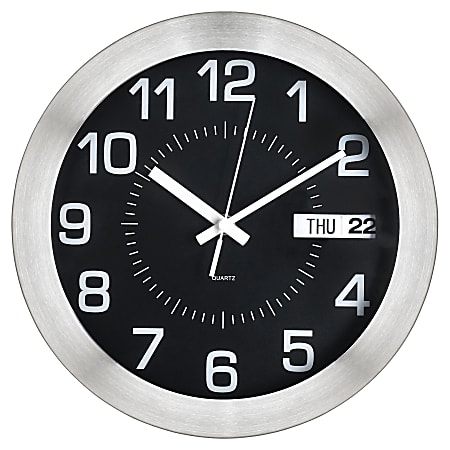 Realspace® Round Wall Clock, 11", Brushed Silver