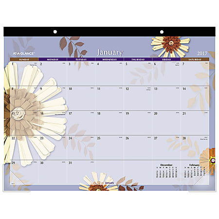 AT-A-GLANCE® Visual Organizer® 30% Recycled Desk Pad Calendar, 22" x 17", Multicolor Flowers, January–December 2017