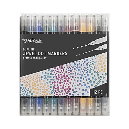 Brea Reese Dual-Tip Dot Markers, Pack Of 12 Markers, Twin Tip, Jewel-Toned Ink Colors