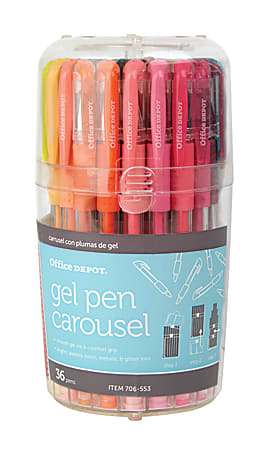 Office Depot® Brand Gel Pen Carousel, Medium Point, 0.7 mm, Translucent Barrel, Assorted Colors, Pack Of 36