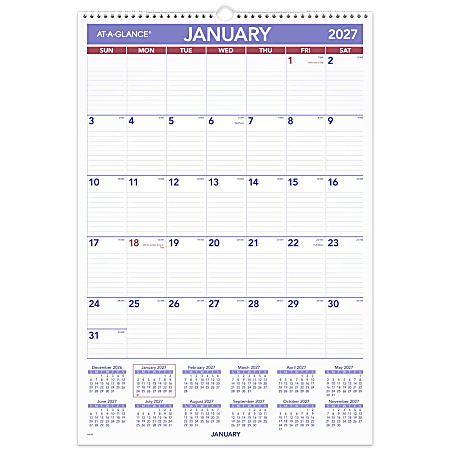 AT-A-GLANCE® 2027 Erasable Monthly Wall Calendar, Large, 15 1/2" x 22 3/4"