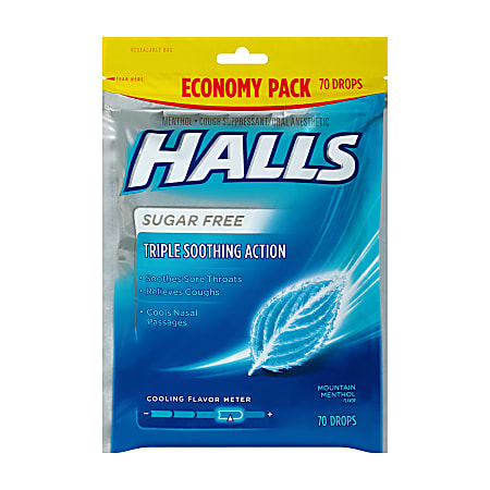 Halls Sugar-Free Menthol Cough Drops, 70 Drops Per Bag, Pack Of 2 Bags