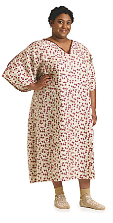 Medline Royale Print Deluxe Cut IV Patient Gowns, 5X, Royale Berry/Beige, Pack Of 12