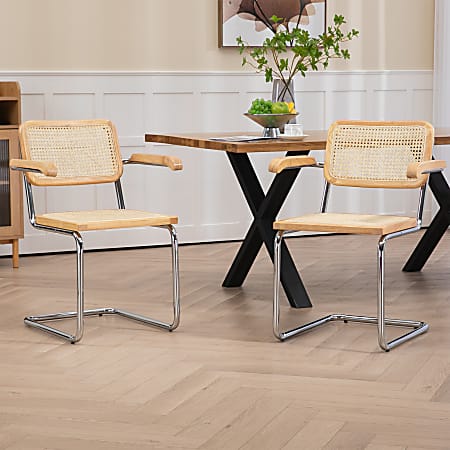 Glamour Home Barnard Wood and Metal Dining Accent Chairs, Natural Brown/Chrome, Set Of 2 Chairs