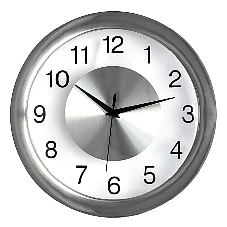 Realspace® Round Quartz Analog Wall Clock, 12", Silver