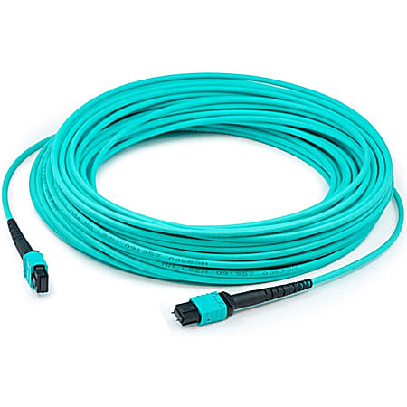 AddOn 30m MPO (Male) to MPO (Male) 12-Strand Aqua OM4 Crossover Fiber OFNR (Riser-Rated) Patch Cable - 100% compatible and guaranteed to work
