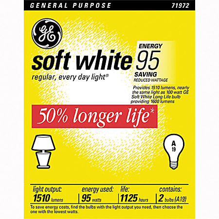 GE Soft White Light Bulbs, California Title 20 Compliant, 95 Watts, Pack Of 2