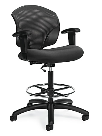 Global® Tye Low Back Adjustable Height Stool, With Arms And Foot Ring, 44 1/2"H x 25"W x 26"D, Ebony/Black