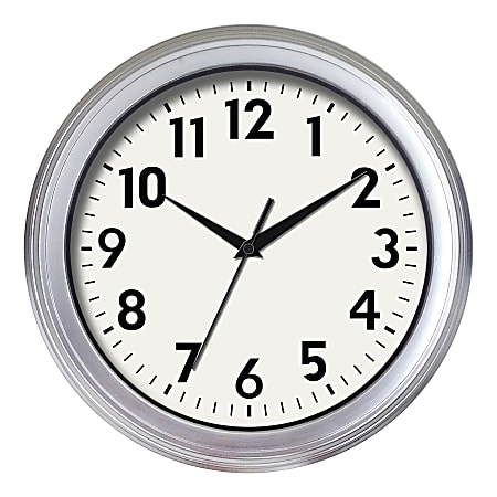 Realspace® Brushed Plastic Quartz Wall Clock, 14", Silver