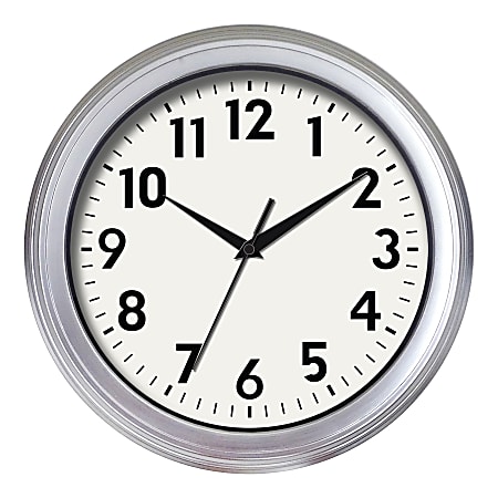 Realspace® Brushed Plastic Quartz Wall Clock, 14", Silver