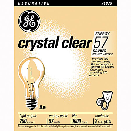 GE Crystal Clear Bulbs, California Title 20 Compliant, 57 Watts, Pack Of 2