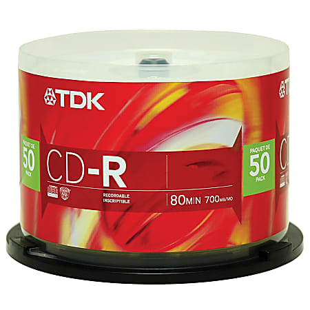 TDK CD-R Recordable Media Spindle, 700MB/80 Minutes, Pack Of 50