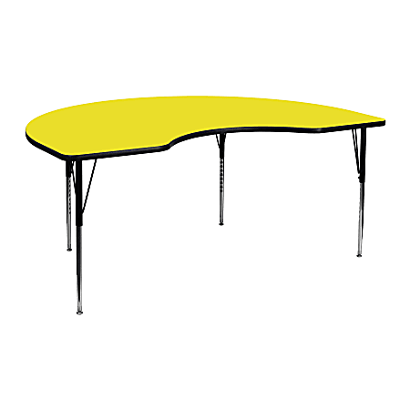 Flash Furniture High-Pressure Laminate Kidney Activity Table With Height-Adjustable Legs, 30-1/4"H x 48"W x 72"D, Yellow