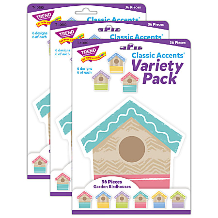 Trend Classic Accents, Garden Birdhouses, 36 Accents Per Pack, Bundle Of 3 Packs
