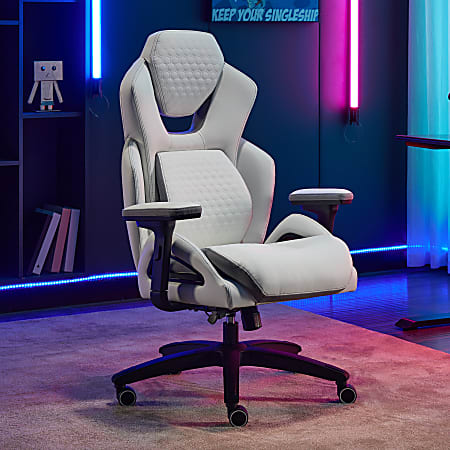 Shaquille O'Neal™ Sciron Big & Tall Ergonomic High-Back Vegan Leather Executive Gaming Office Chair, White/Gray, BIFMA Compliant