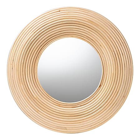 bali & pari Drucilla Round Accent Wall Mirror, 35-7/16”H x 35-7/16”W x 1-13/16”D, Natural Brown