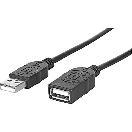 Manhattan USB-A to USB-A Extension Cable, 3m, Male to Female, Black, 480 Mbps (USB 2.0), Hi-Speed USB, Lifetime Warranty, Blister - USB extension cable - USB (M) to USB (F) - USB 2.0 - 10 ft - gold flashed contacts - black