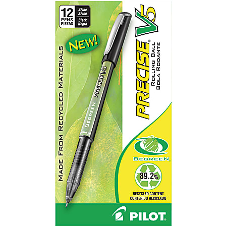 Pilot® V5 BeGreen Liquid Ink Rollerball Pens, Extra Fine Point, 0.5 mm, 89% Recycled, Black Barrel, Black Ink, Pack Of 12
